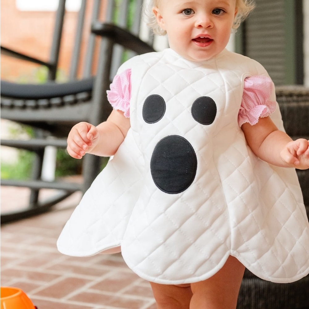 Ruth & Ralph Quilted Ghost Costume Cream White Black Halloween 12-24M Boutique - Picture 5 of 7